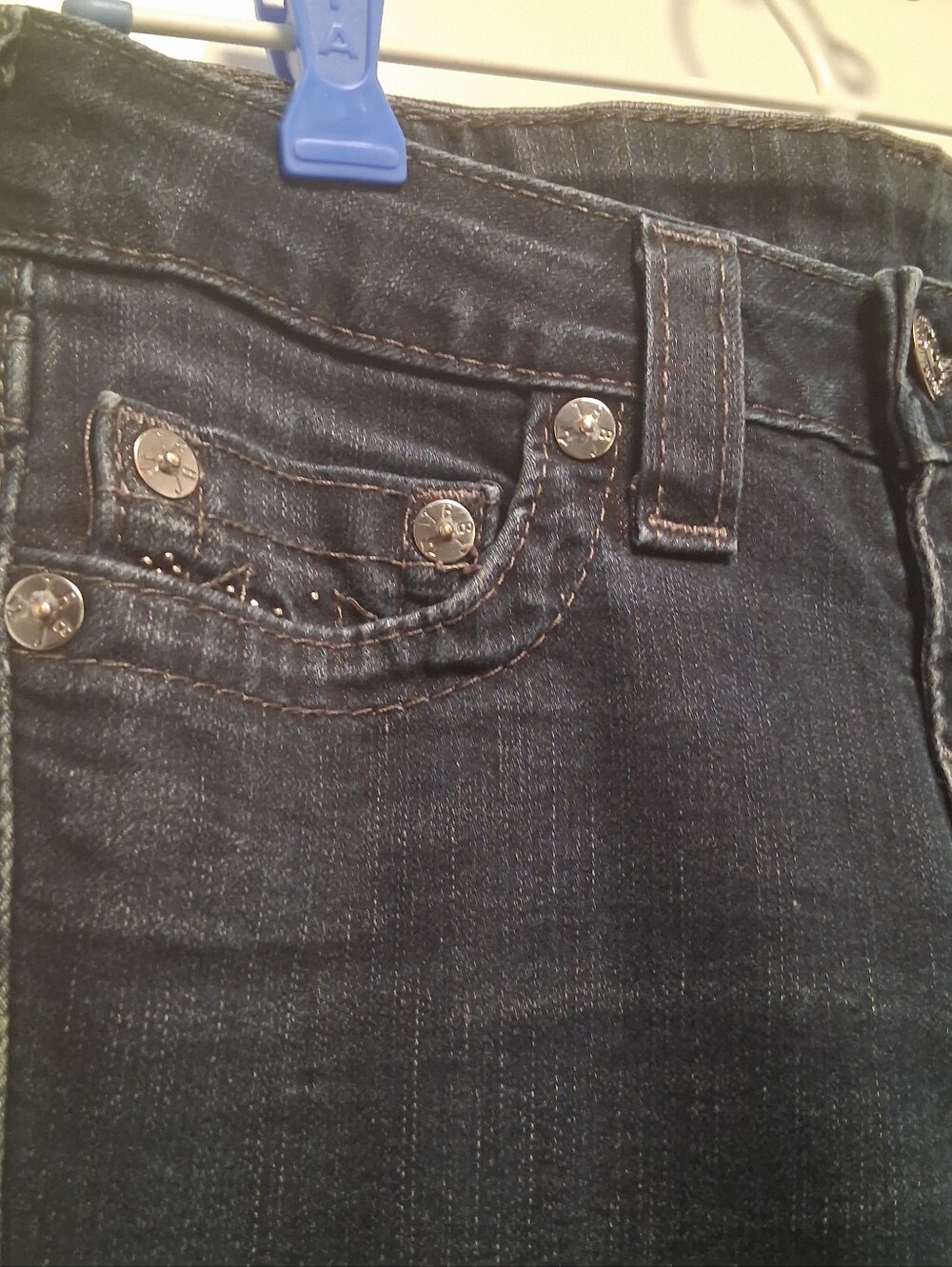 Early 2000s McBling True Religion Low Rise Dark Wash Flare Jeans Size 27 - Picture 5 of 10